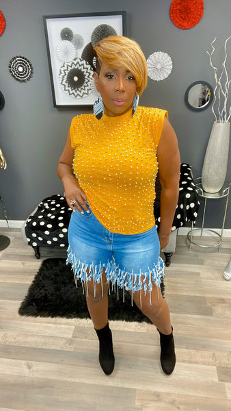 Rhinestone Fringe Shorts